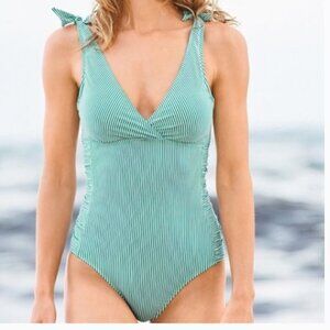 LRL GreenStripe Seersucker Underwire Slimming 1PC Swimsuit
